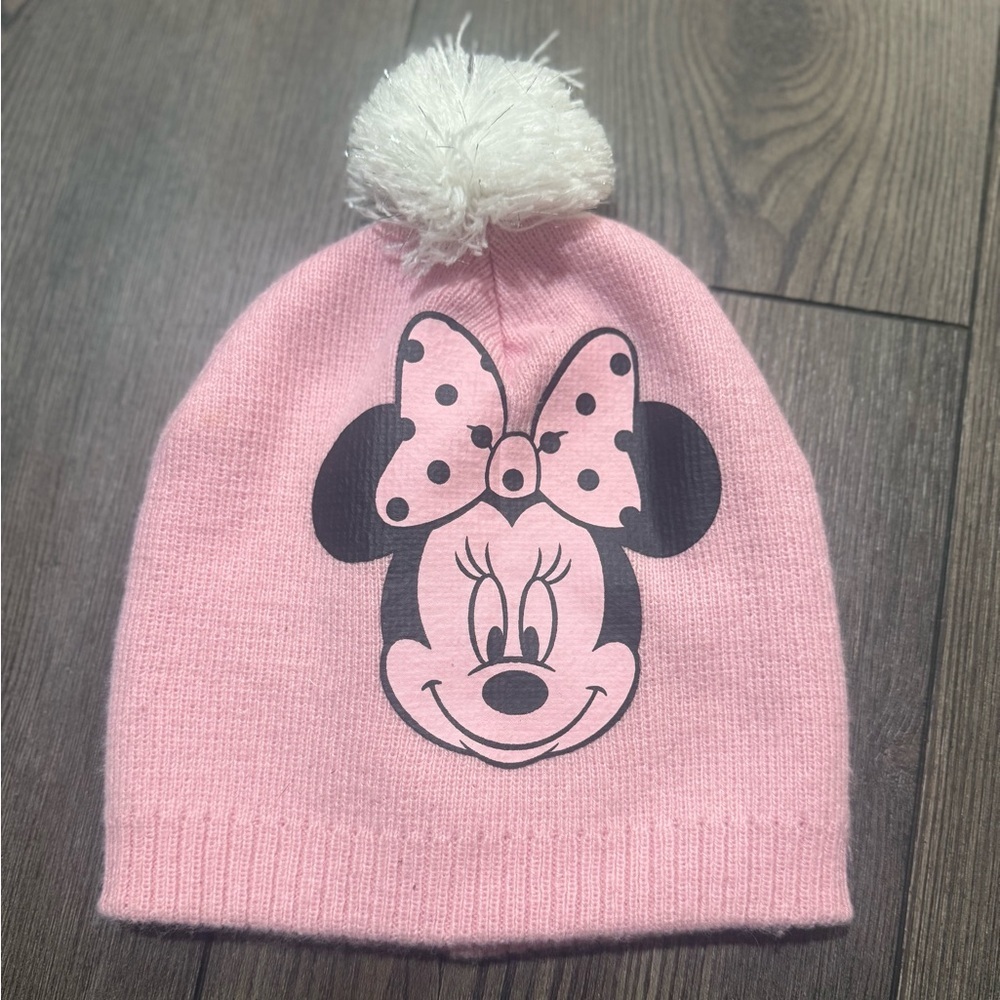 Disney Minnie Mouse Pink Pom Beanie Hat OSFM One Size Acrylic Winter NWT-Style